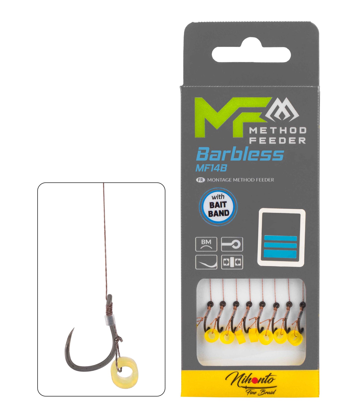 Mikado Leader Mf - MF14 Mit Gummi - Haken Ohne Widerhaken 10 / Geflochtene SCHNÜRE: 0.12mm/10cm - 8 Stk.