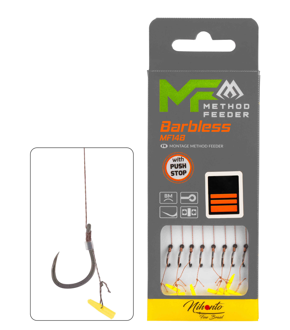 Mikado Leader Mf - MF14 Mit Push Stop - Haken Ohne Widerhaken 8 / Geflochtene SCHNÜRE: 0.14mm/10cm - 8 Stk.