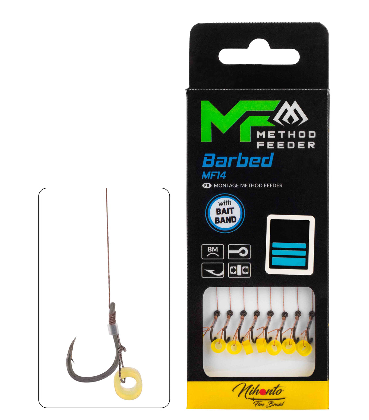 Mikado Leader Mf - MF14 Mit Gummi - Haken Mit Widerhaken Grösse 4 / Geflochtene SCHNÜRE: 0.18mm/10cm - 8 Stk.