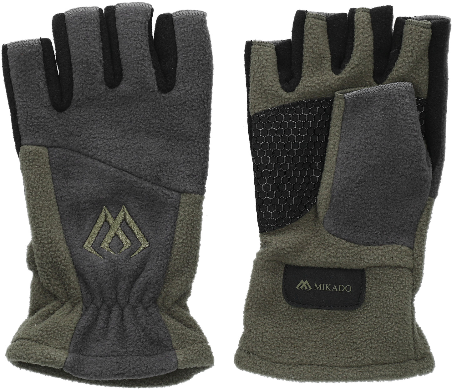 Mikado Fleecehandschuhe - Ohne Finger Größe M - Grau Und Grün - 1 Set.