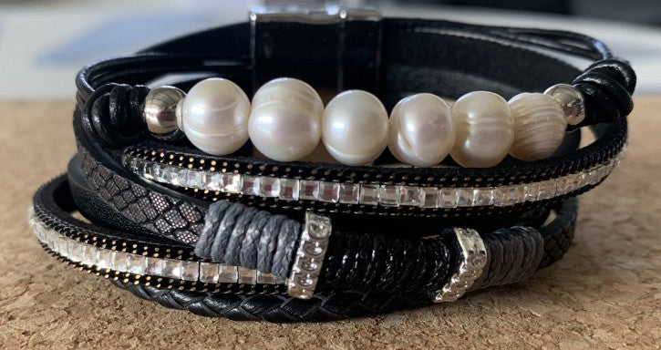 WICKELARMBAND ARMBAND LEDER GLITZER STRASS PERLEN