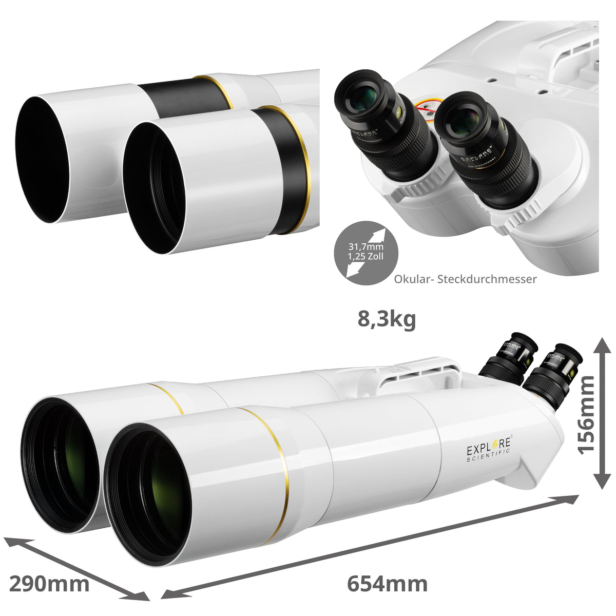 EXPLORE SCIENTIFIC BT-120 SF Großfernglas mit 62 Grad LER Okularen 20mm