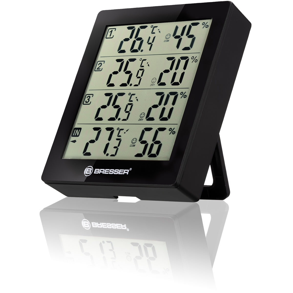 BRESSER Thermo-Hygrometer Quadro - mit 4 unabhängigen Messdaten