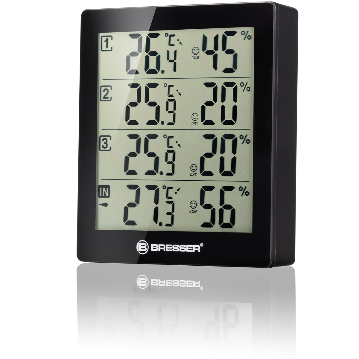 BRESSER Thermo-Hygrometer Quadro - mit 4 unabhängigen Messdaten