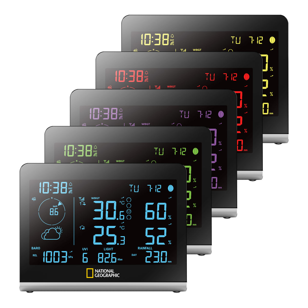 NATIONAL GEOGRAPHIC Funkwetterstation SC mit 8-in-1-Außensensor und Farbwechsel