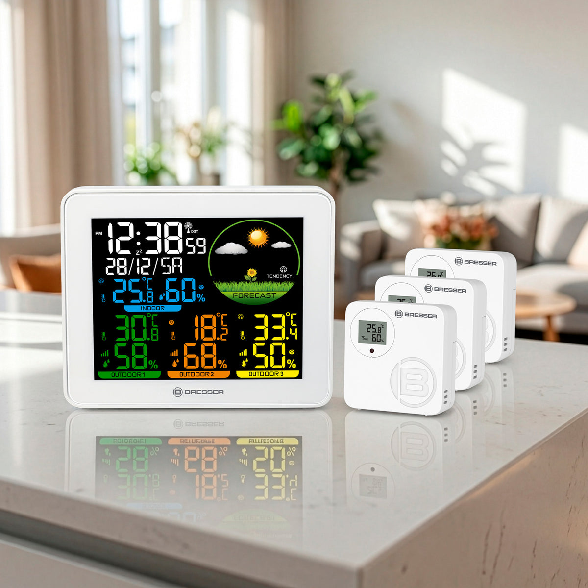 BRESSER Farbwetterstation mit 3 Sensoren