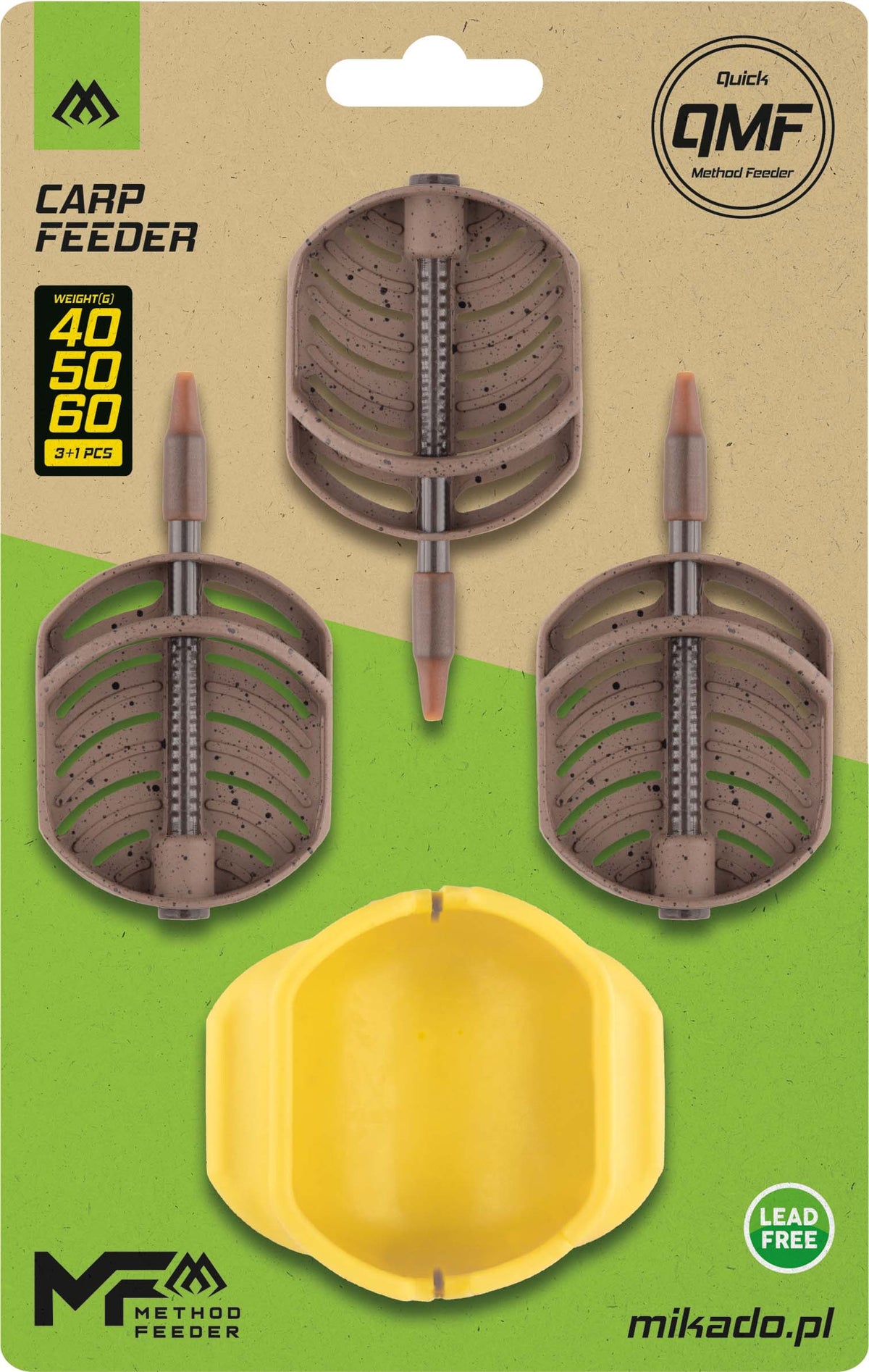 Mikado Futterkorb - Carp Feeder - Q.M.F. System - Set - 40+50+60g + Futterkorbform - 1 Set