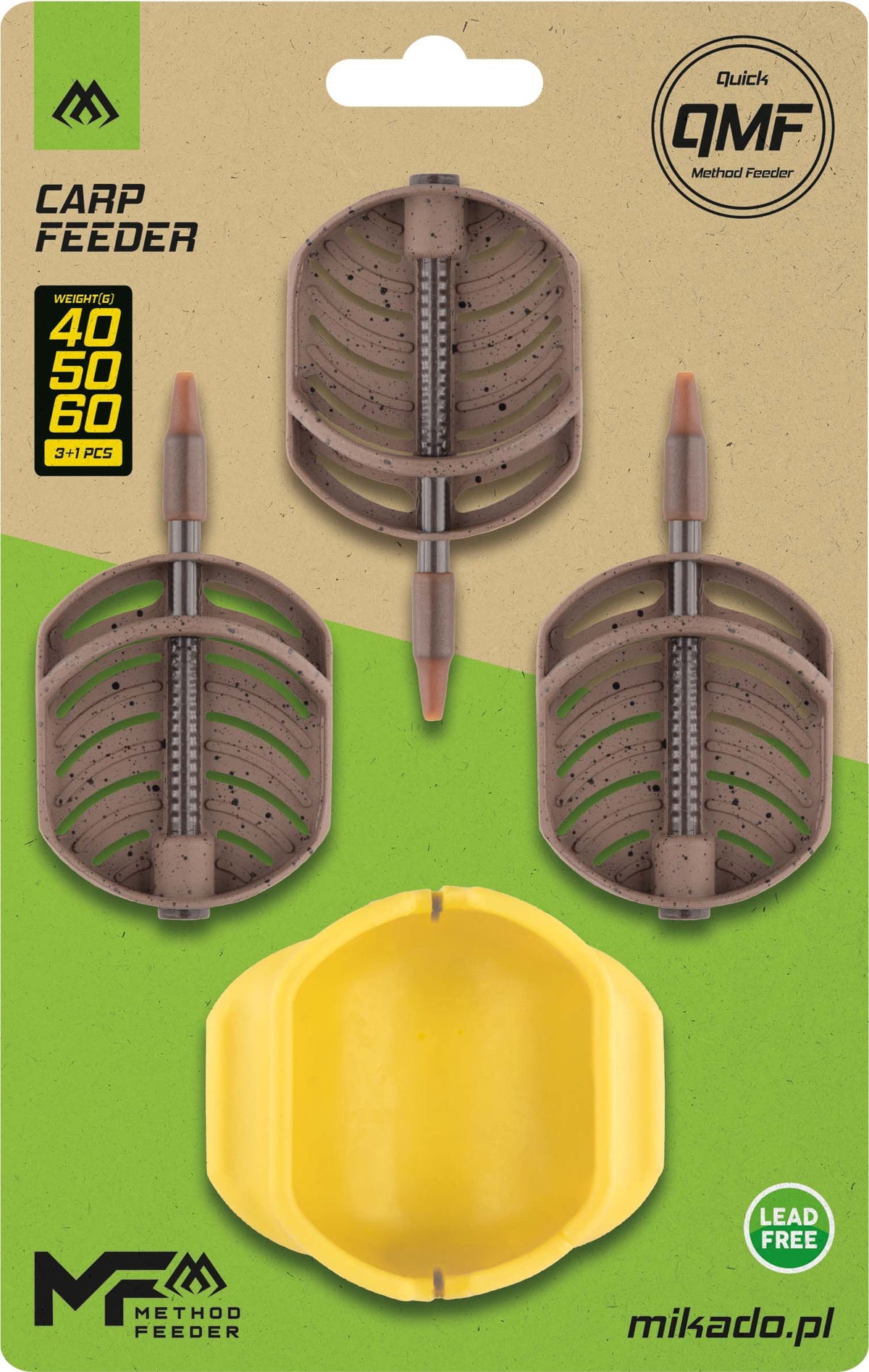 Mikado Futterkorb - Carp Feeder - Q.M.F. System - Set - 40+50+60g + Futterkorbform - 1 Set