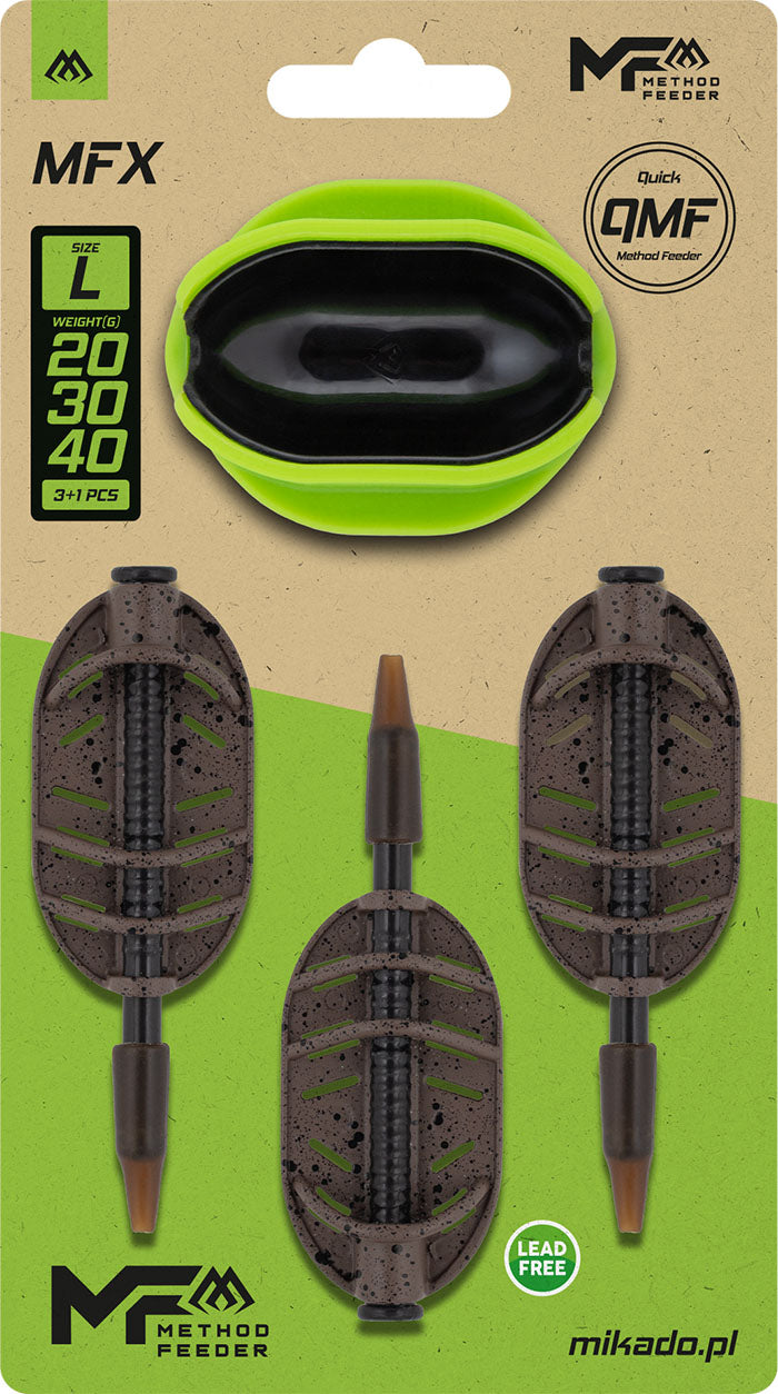 Mikado Feeder - Method Feeder Mfx - Q.M.F. Größe L  - Set - 20+30+40g + Feeder Mould - 1 set.