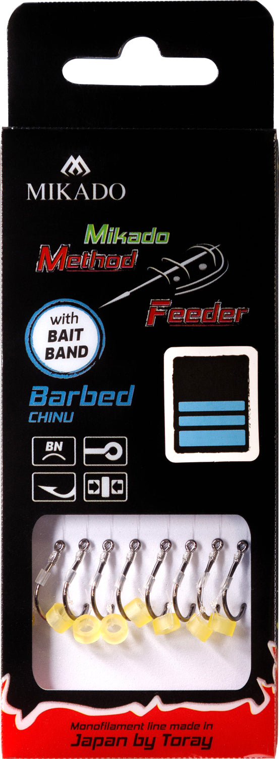 Mikado Methode Feeder Rig - Mit Gummi - Haken Mit Widerhaken Grösse 4 / Schnur: 0.28mm/10cm - 8 Stk.