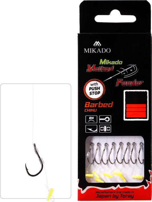Mikado Methode Feeder Rig - Mit Push Stop - Haken Mit Widerhaken Grösse 6 / Schnur: 0.28mm/10cm - 8 Stk.