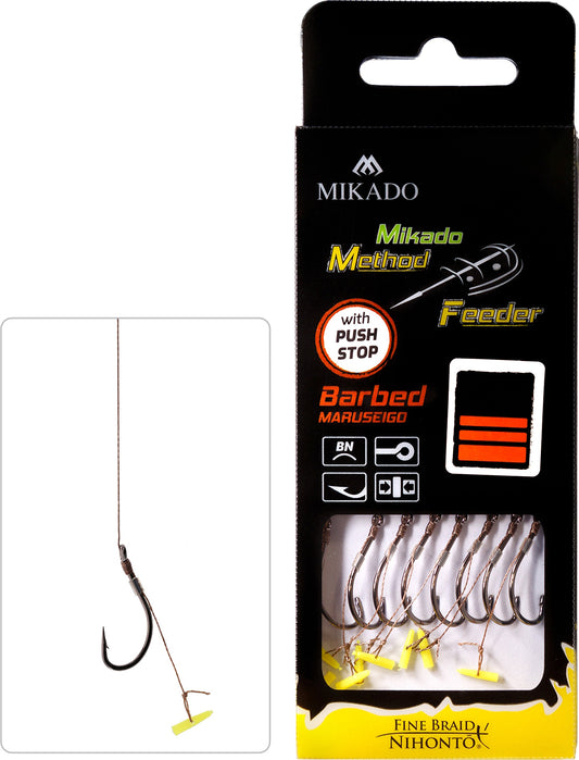 Mikado Methode Feeder Rig - Mit Push Stop - Haken Mit Widerhaken Grösse 12 / Geflochtene Schnüre: 0.12mm/10cm - 8 Stk.