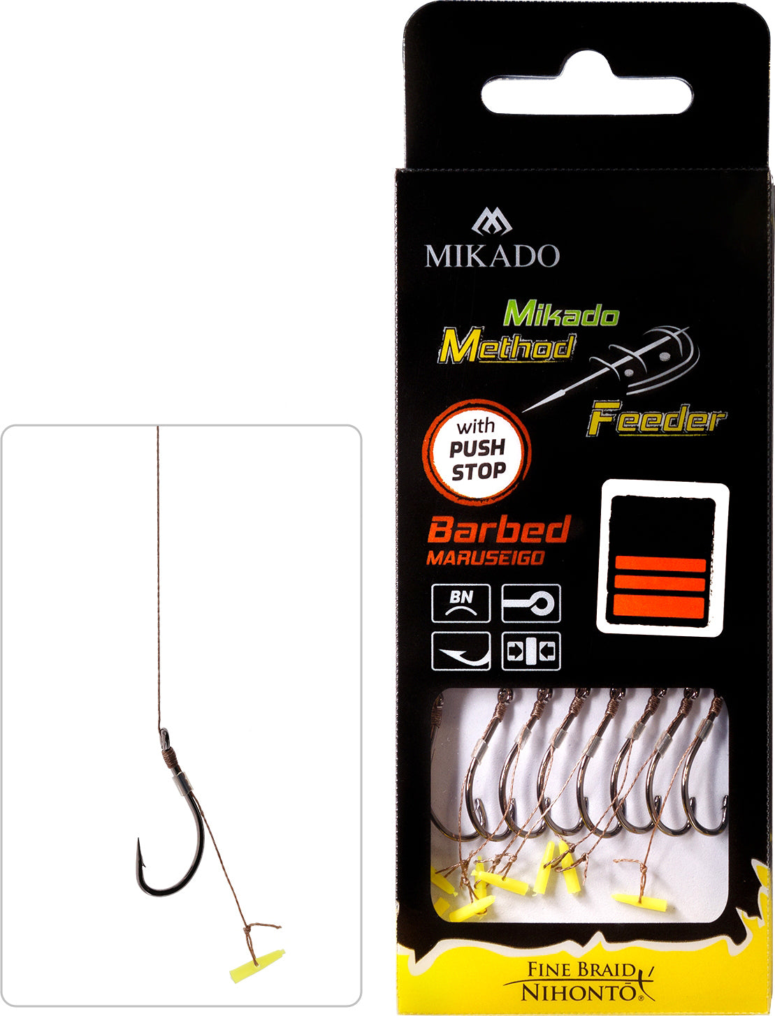 Mikado Methode Feeder Rig - Mit Push Stop - Haken Mit Widerhaken Grösse 4 / Geflochtene Schnüre: 0.16mm/10cm - 8 Stk.
