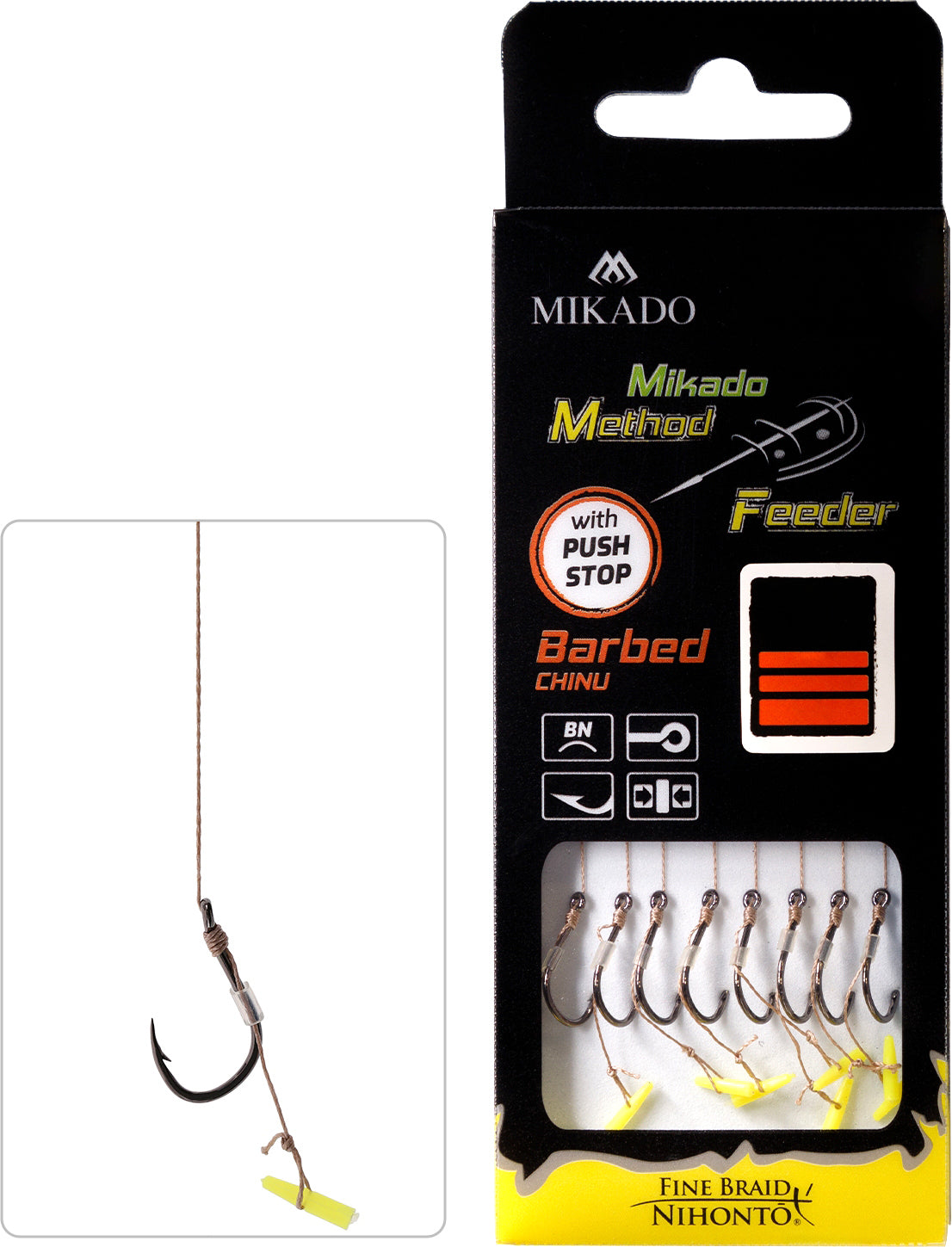 Mikado Methode Feeder Rig - Mit Push Stop - Haken Mit Widerhaken Grösse 6 / Geflochtene Schnüre: 0.16mm/10cm - 8 Stk.