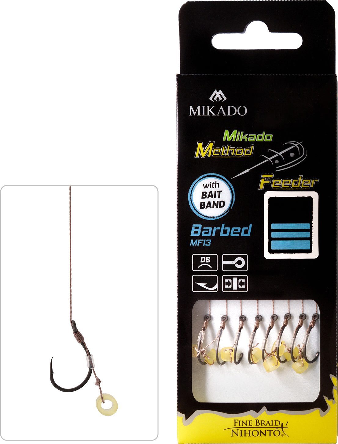 Mikado Methode Feeder Rig - Mit Gummi - Haken Mit Widerhaken Grösse 10 / Geflochtene Schnüre: 0.12mm/10cm - 8 Stk.