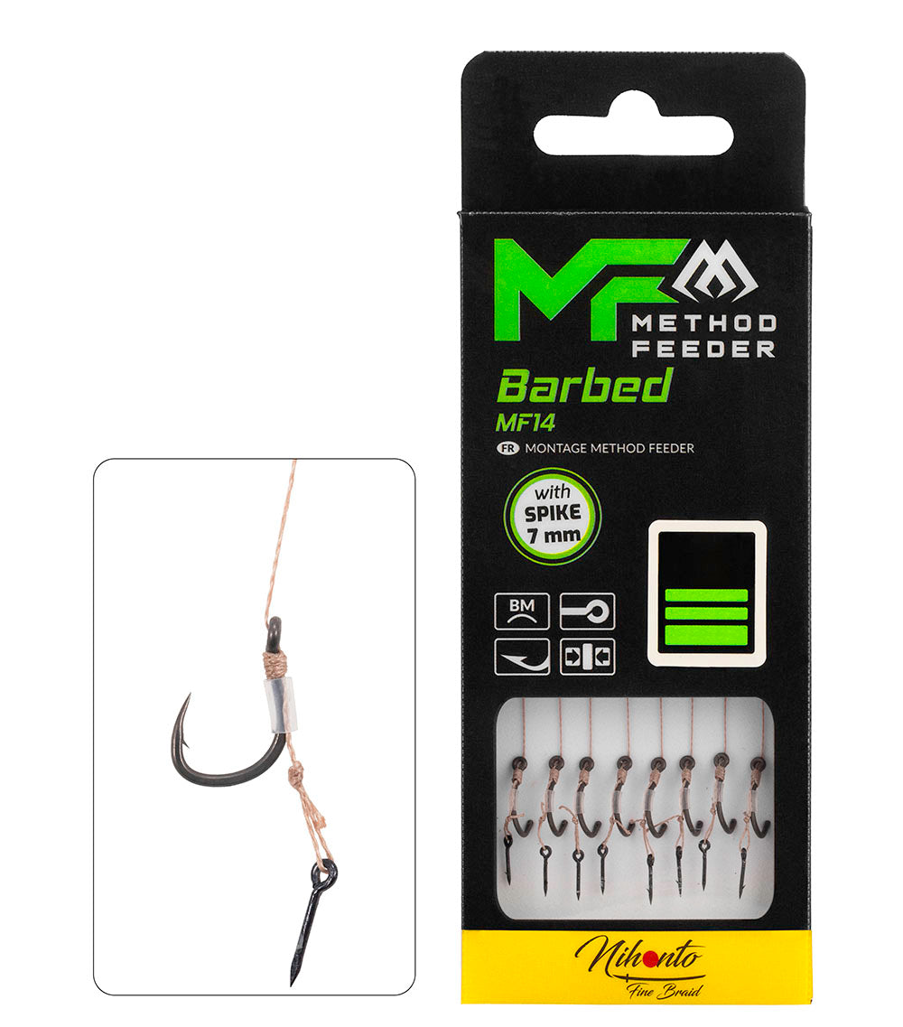 Mikado Leader Mf - MF14 Mit Nadel - Haken Mit Widerhaken Grösse  8 / Geflochtene SCHNÜRE: 0.14mm/10cm - 8 Stk.
