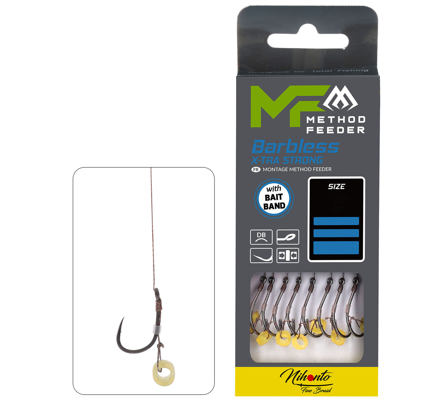 Mikado Leader Mf - Mit Gummiband - Haken Ohne Widerhaken NR. 12 Db / Geflochtene SCHNUR: 0,12 MM/10 Cm - 8 STK.