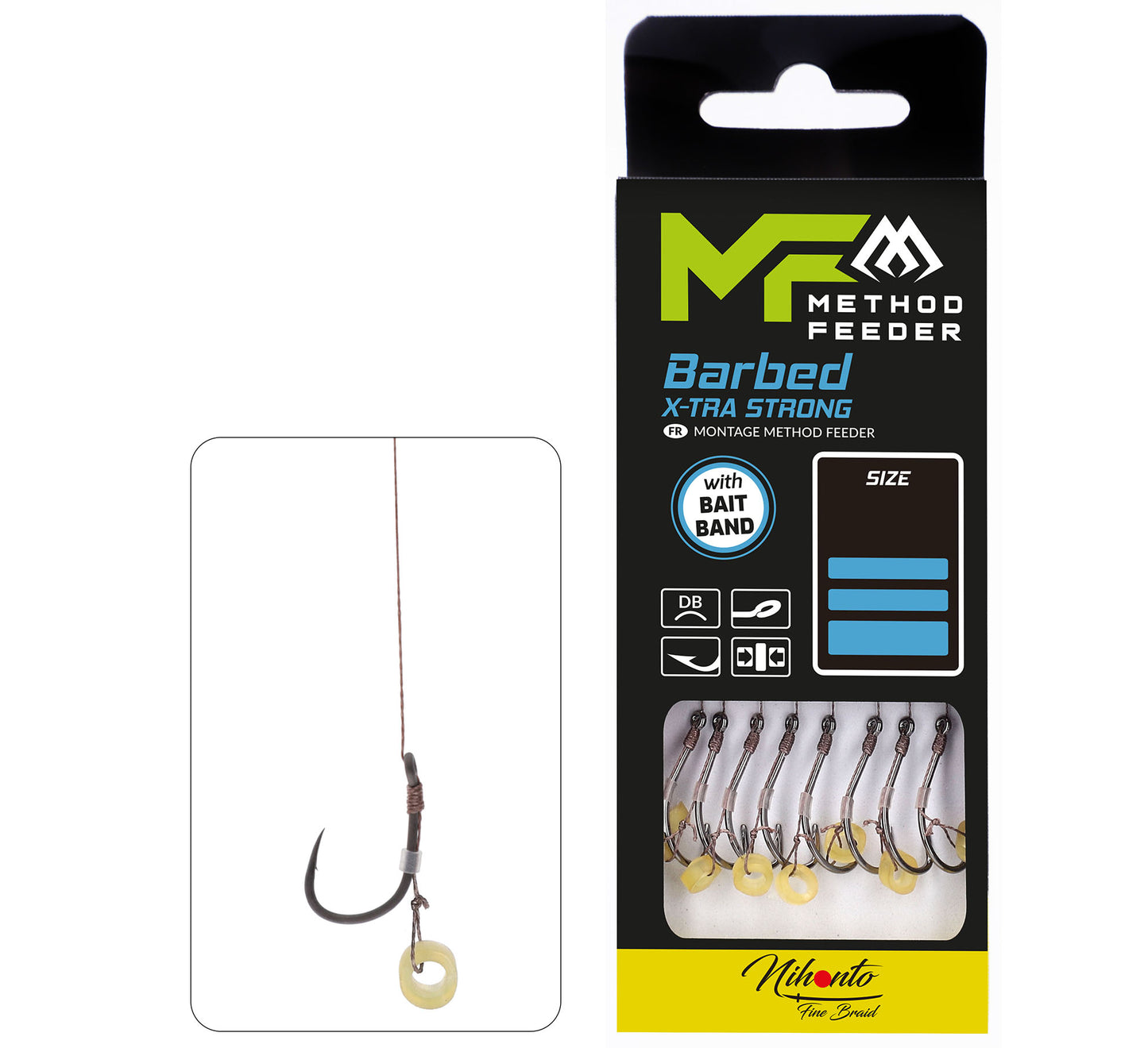 Mikado Leader Mf - Mit Gummiband - Haken Mit Widerhaken NR. 10 Db / Geflochtene SCHNUR: 0,12 MM/10 Cm - 8 STK.