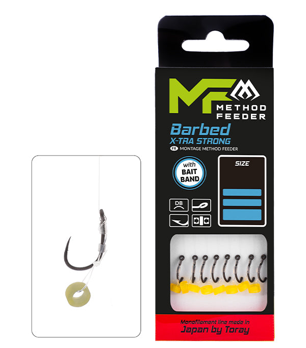 Mikado Method-Feeder-Vorfach - X-Tra Strong Mit Köderband - Haken Mit Widerhaken NR. 10 / Monofil 0.23mm/10cm - 8 Stk.