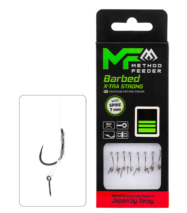 Mikado Method-Feeder-Vorfach - X-Tra Strong Mit Köderspike - Haken Mit Widerhaken NR. 12 / Monofil 0.20mm/10cm - 8 Stk.