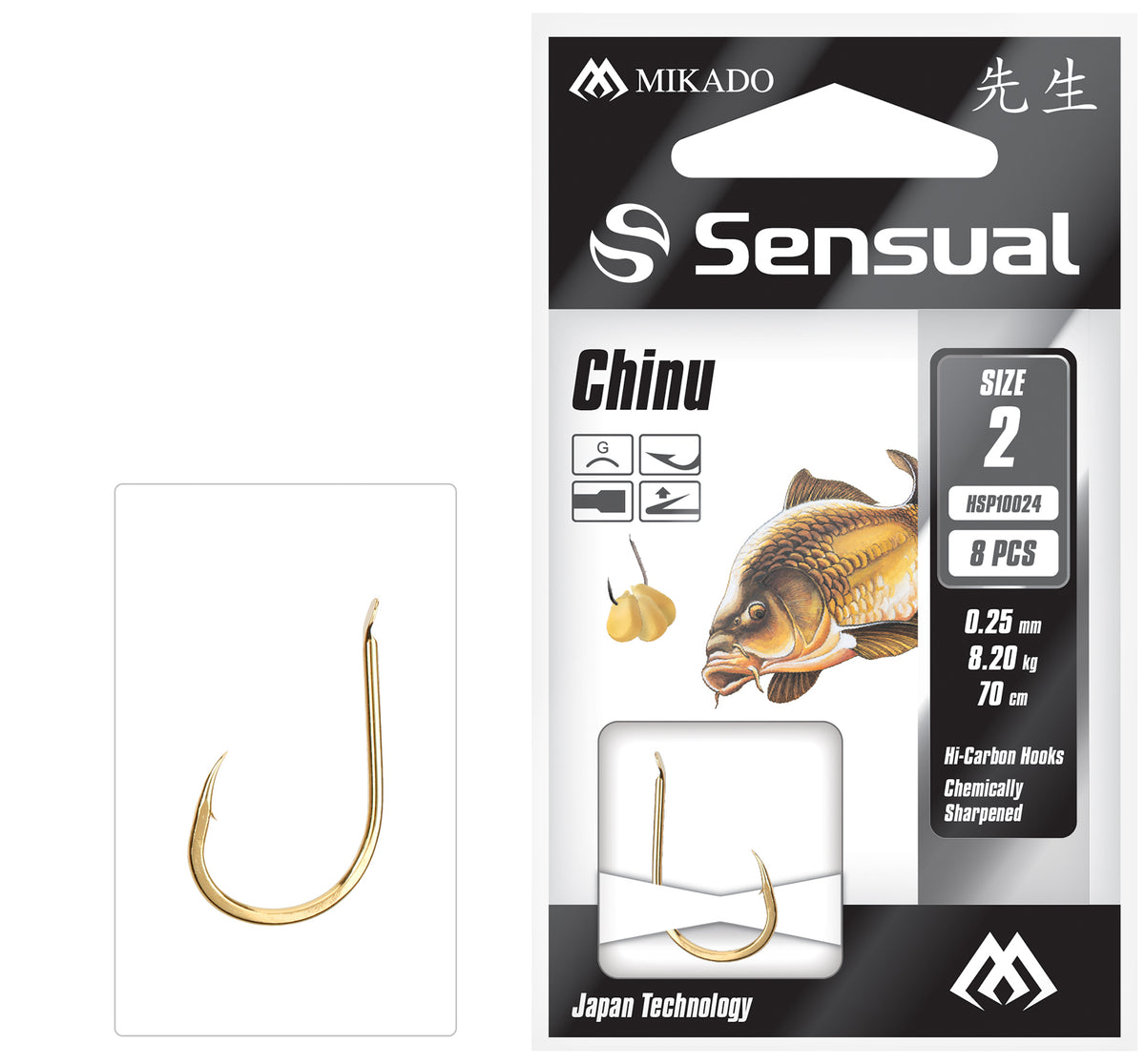 Mikado Gebundene Haken - Sensual - Chinu No 8 G / Schnur: 0.18mm/70cm - 8 Stk.