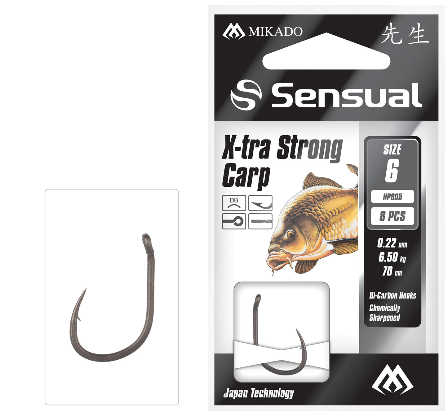 Mikado Gebundene Haken - Sensual - X-Tra Strong Carp No 6 Db / Schnur: 0.22mm/70cm - 8 Stk.