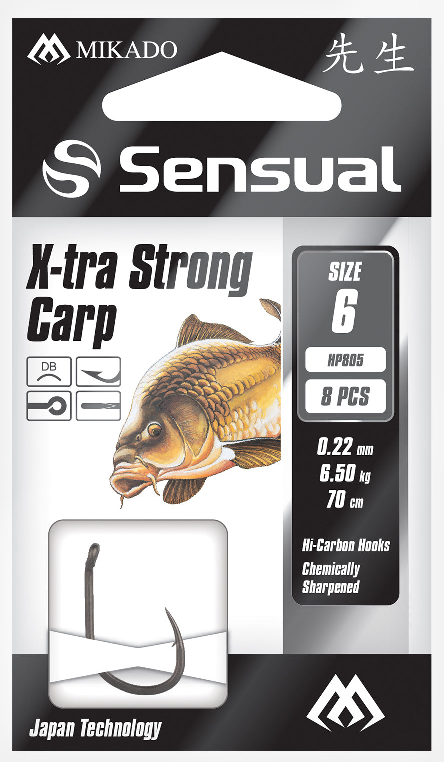 Mikado Gebundene Haken - Sensual - X-Tra Strong Carp No 6 Db / Schnur: 0.22mm/70cm - 8 Stk.