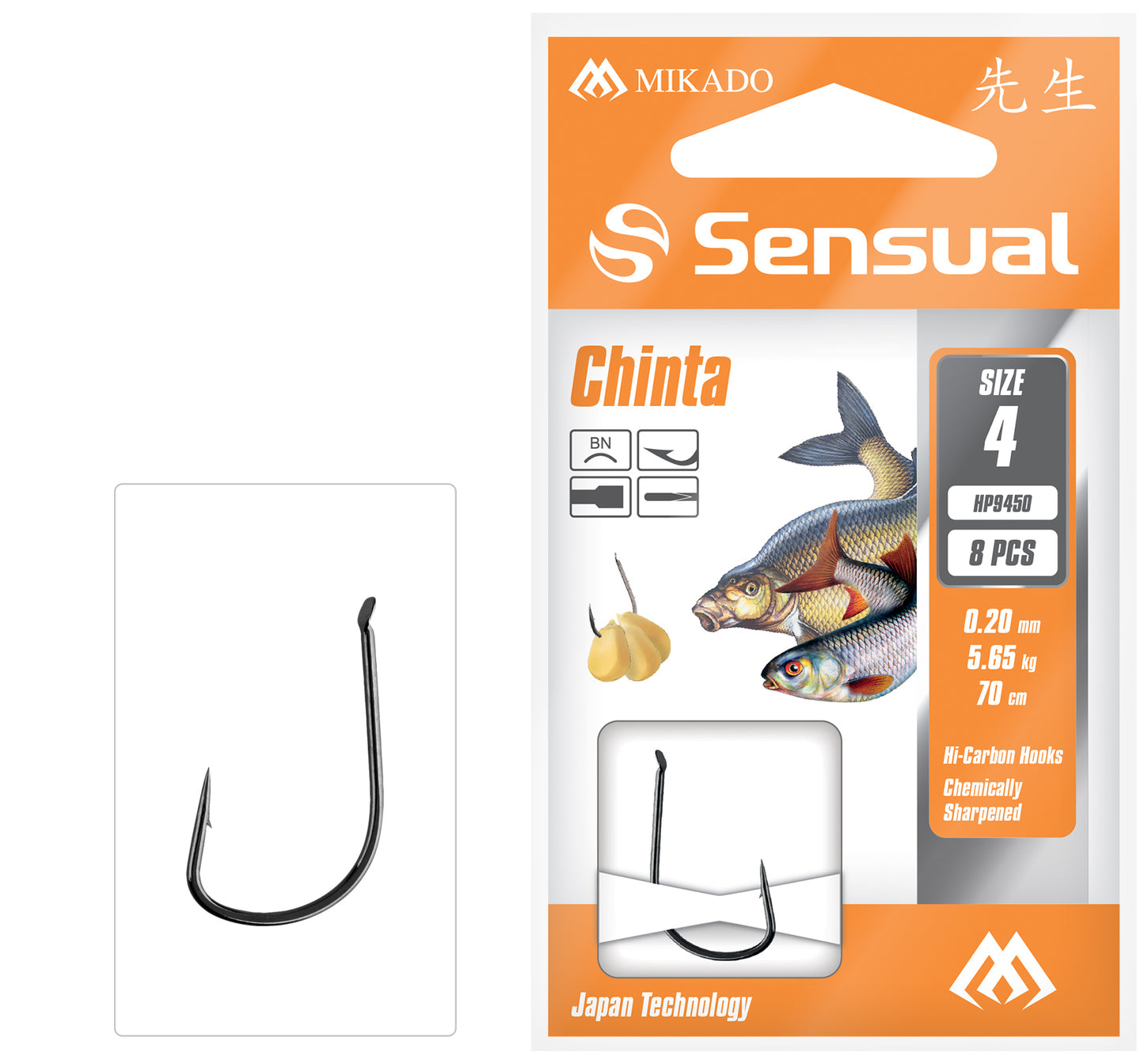 Mikado Gebundene Haken - Sensual - Chinta No 4 Bn / Schnur: 0.20mm/70cm - 8 Stk.