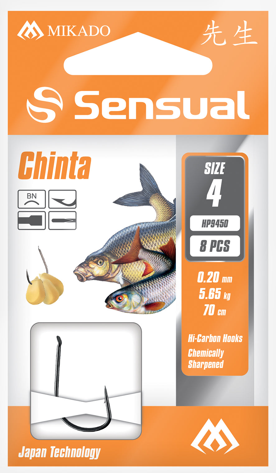 Mikado Gebundene Haken - Sensual - Chinta No 4 Bn / Schnur: 0.20mm/70cm - 8 Stk.