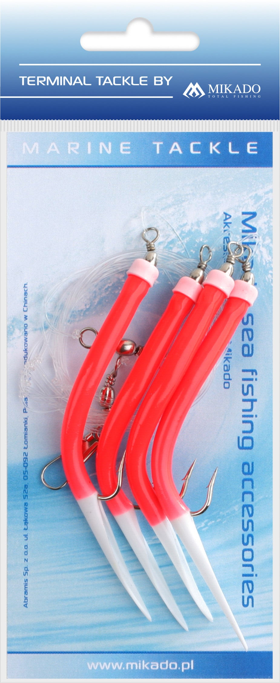 Mikado Meeres-Set - Gummi Makk Rig - Haken Grösse 3x6/0 - Rot - 1 Satz