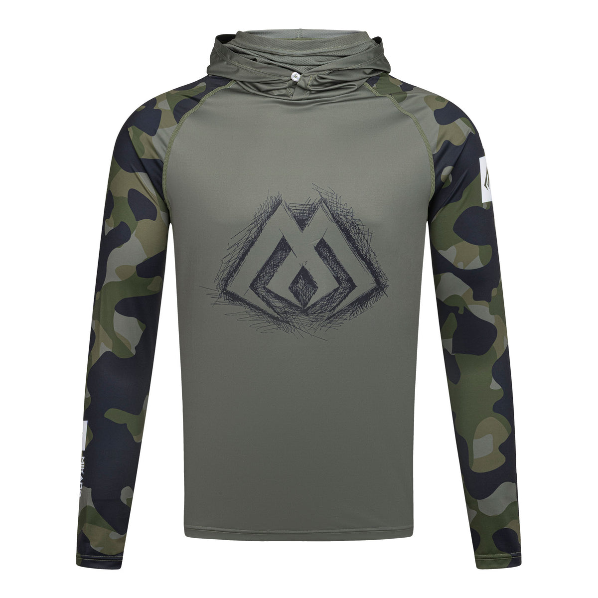 Mikado Longsleeve - Hoodie Mit Gesichtsschutz - Mit Upf-Filter - Green Camo - Größe M - 1 Stk.