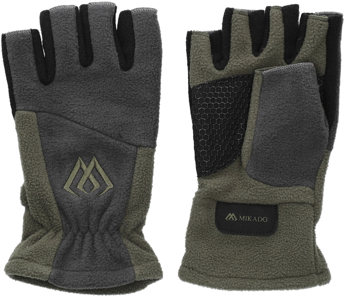 Mikado Fleecehandschuhe - Ohne Finger Größe M - Grau Und Grün - 1 Set.