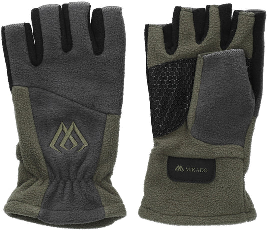 Mikado Fleecehandschuhe - Ohne Finger Größe L - Grau Und Grün - 1 Set.