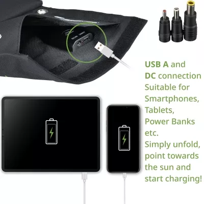 BRESSER Mobiles Solar-Ladegerät 21 Watt mit USB- u. DC-Anschluss