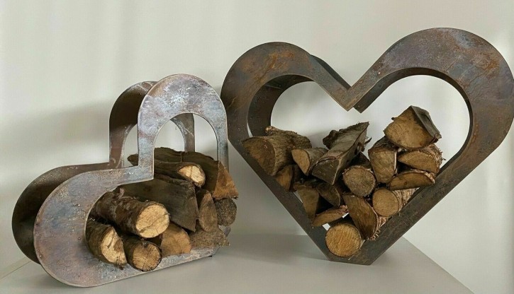 Herz aus Metall, Holz-Regal, Edel-Rost, Garten Terrasse, Deko-Set Größe S und M