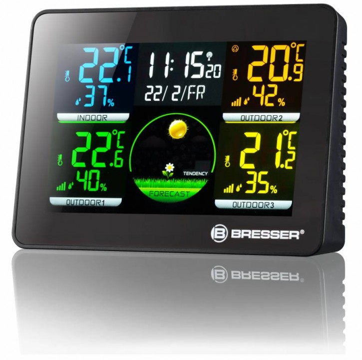 BRESSER THERMO HYGRO QUADRO NLX - THERMO-/HYGROMETER MIT 3 AUSSENSENSOREN