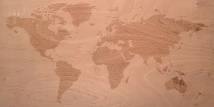 Weltkarte auf Holz gelasert Wanddeko Wandbild
